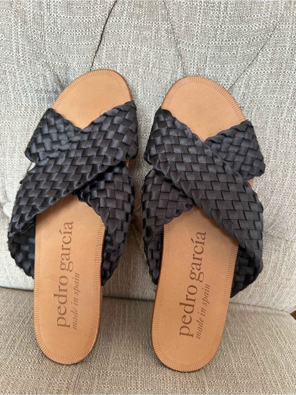Pedro Garcia Black Woven Cross-Strap Slide Sandals